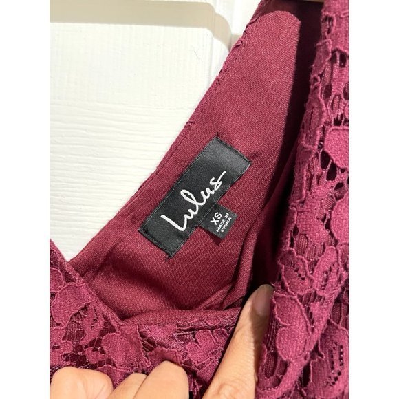 LULUS SIZE XS Nevaeh Burgundy Lace Cutout Mini Dress | G1 - Picture 4 of 6